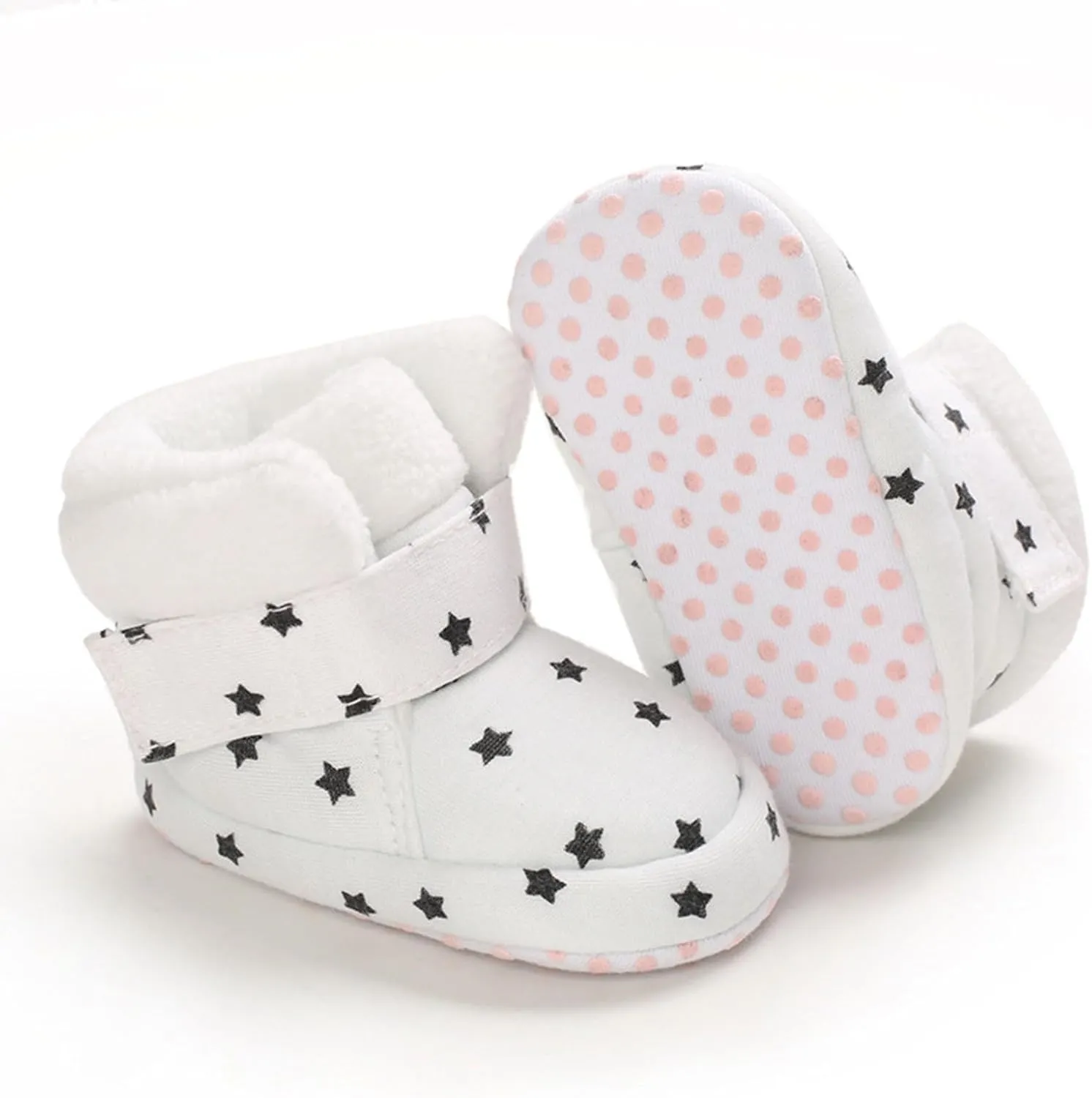 Toddler Baby Shoes Fleece Warm Wool Boots Fashion High Top Star Printing Non Slip Hook Loop Nude Boots