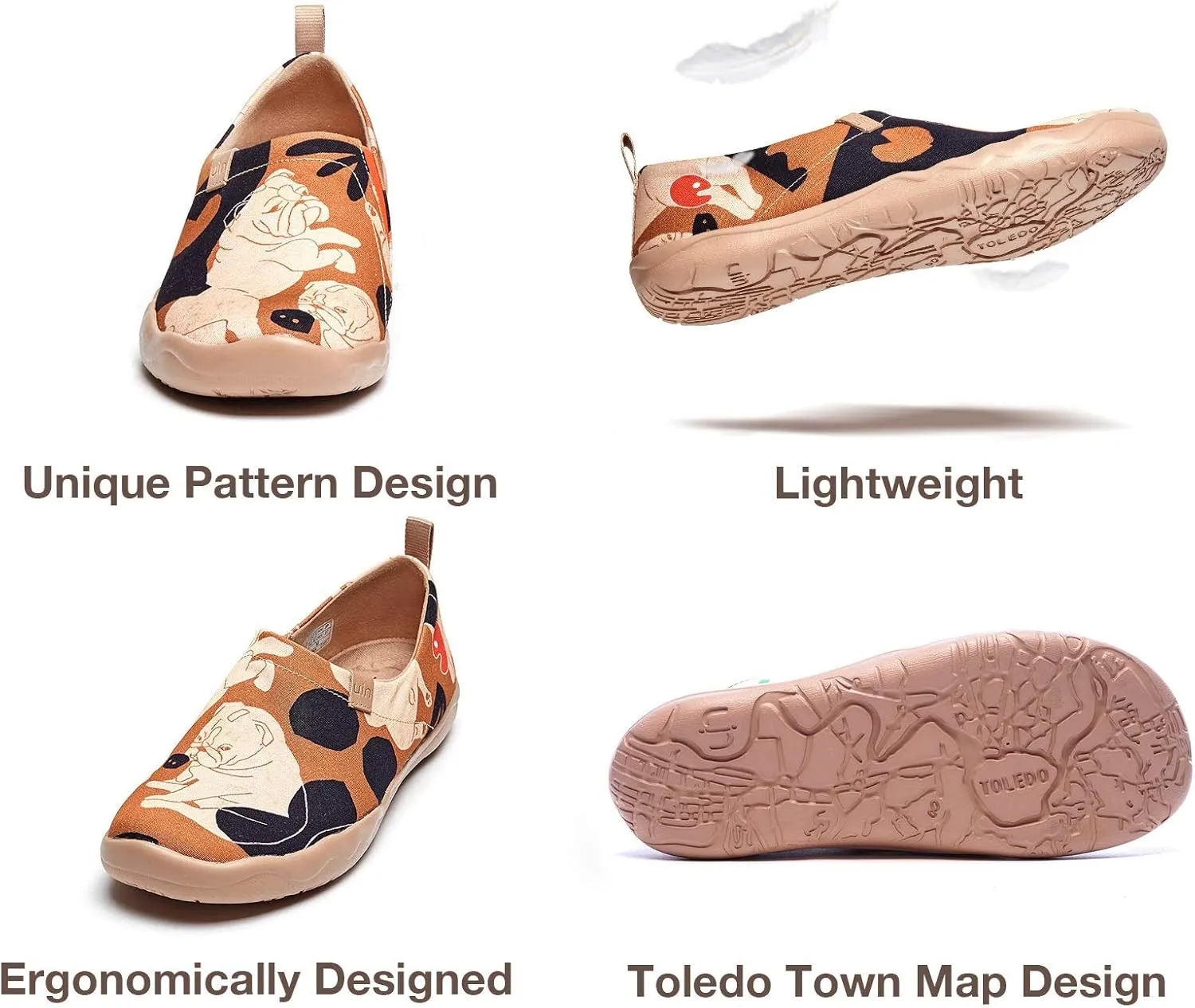 UIN Men's Walking Travel Shoes Slip On Canvas Casual Loafers Lightweight Comfort Fashion Sneaker Happy Doggies