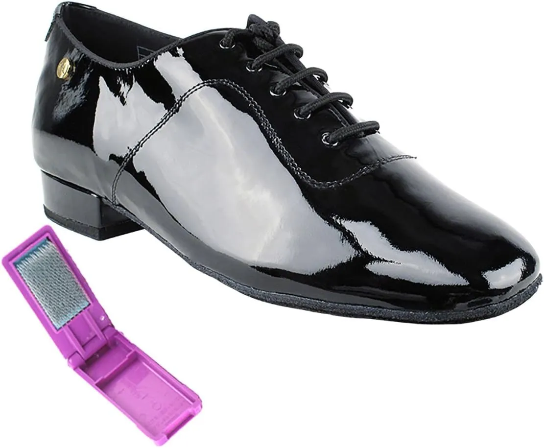 Very Fine Dance Shoes - Mens Standard, Smooth, Waltz Ballroom Dance Shoes - CD1427DB - 1-inch Heel and Foldable Brush Bundle - Black Patent - 13.5