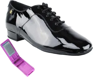 Very Fine Dance Shoes - Mens Standard, Smooth, Waltz Ballroom Dance Shoes - CD1427DB - 1-inch Heel and Foldable Brush Bundle - Black Patent - 13