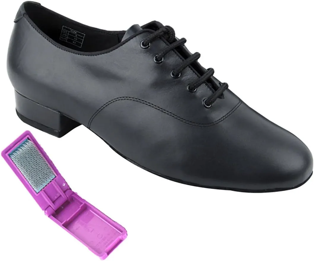 Very Fine Dance Shoes - Mens Standard, Smooth, Waltz Ballroom Dance Shoes - CD9411-1-inch Heel and Foldable Brush Bundle - Black Leather - 10