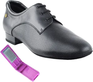 Very Fine Dance Shoes - Mens Standard, Smooth, Waltz Ballroom Dance Shoes - CD9426DB - 1-inch Heel and Foldable Brush Bundle - Black (Perforated) Leather - 11.5