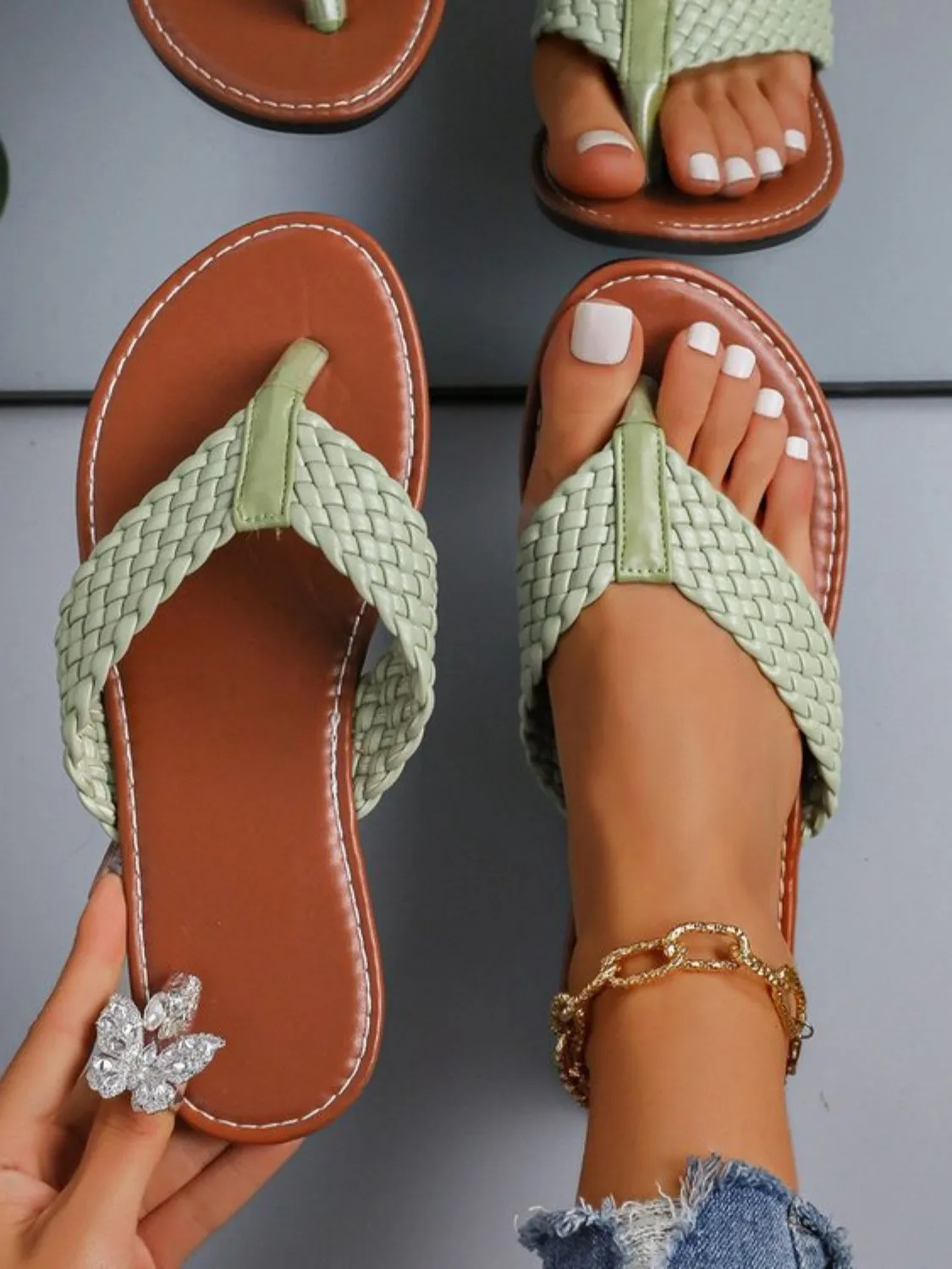 Vibrant Orange Braided Toe Post Sandals for Casual Summer