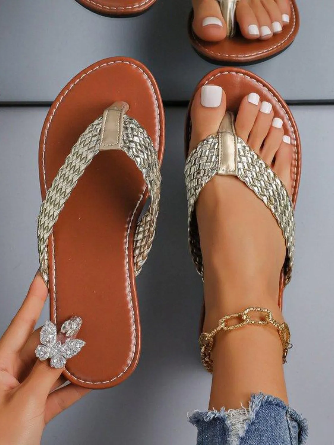 Vibrant Orange Braided Toe Post Sandals for Casual Summer