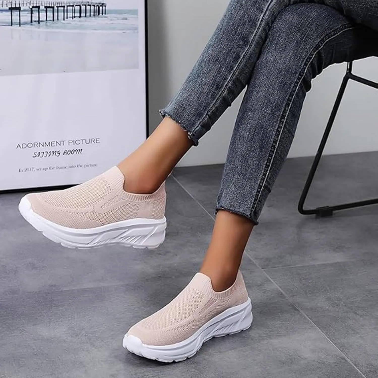 Walking Shoes Women Slip On Sneakers Casual Comfortable Mesh Breathable Tennis Shoes Non Slip Workout Athletic Shoes