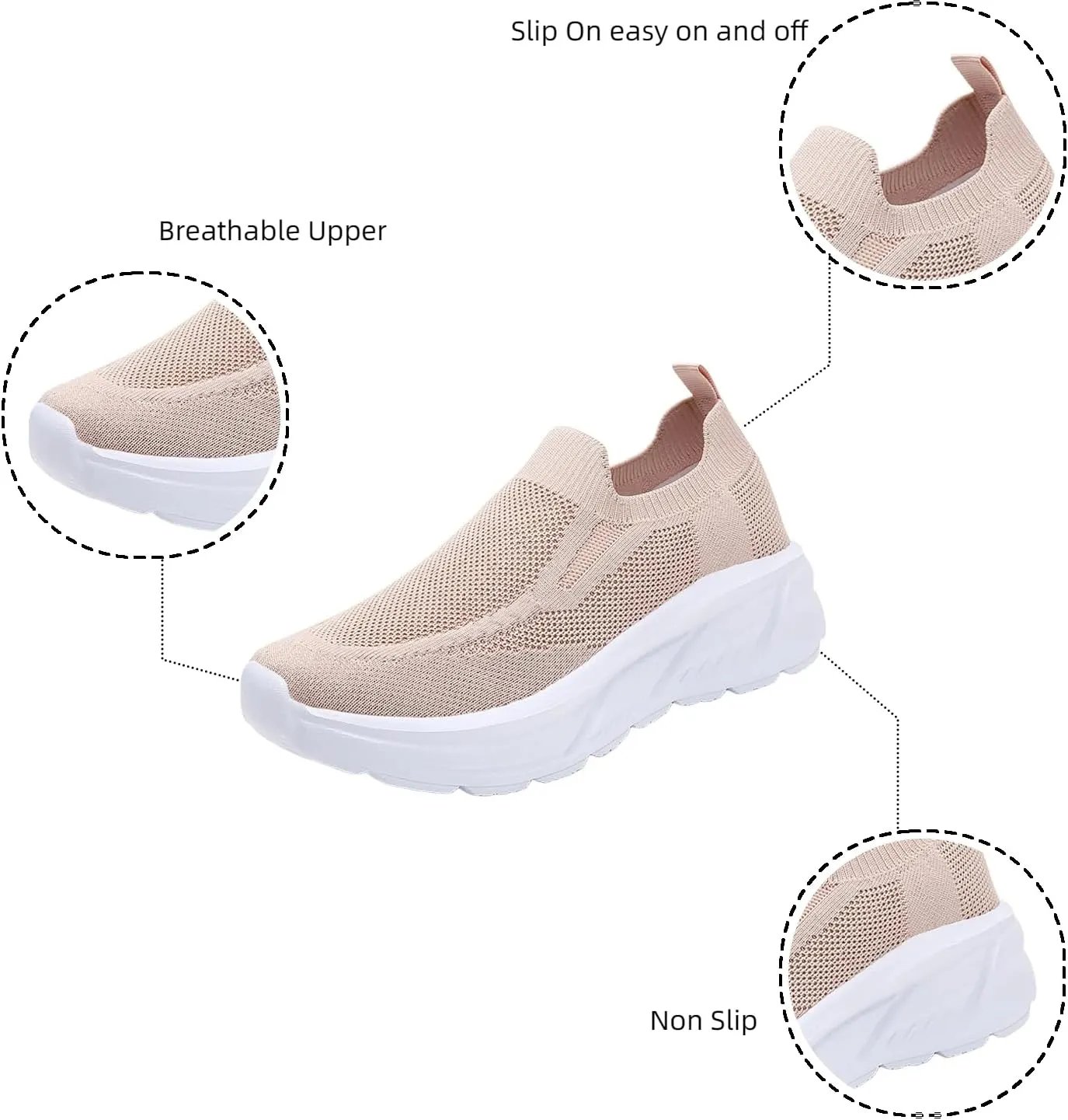 Walking Shoes Women Slip On Sneakers Casual Comfortable Mesh Breathable Tennis Shoes Non Slip Workout Athletic Shoes