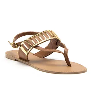 Women's Athena Gladiator Metal Accent Slingback Flats Flip Flops Sandals Women's Athena Gladiator Metal Accent Slingback Flats Flip Flops Sandals