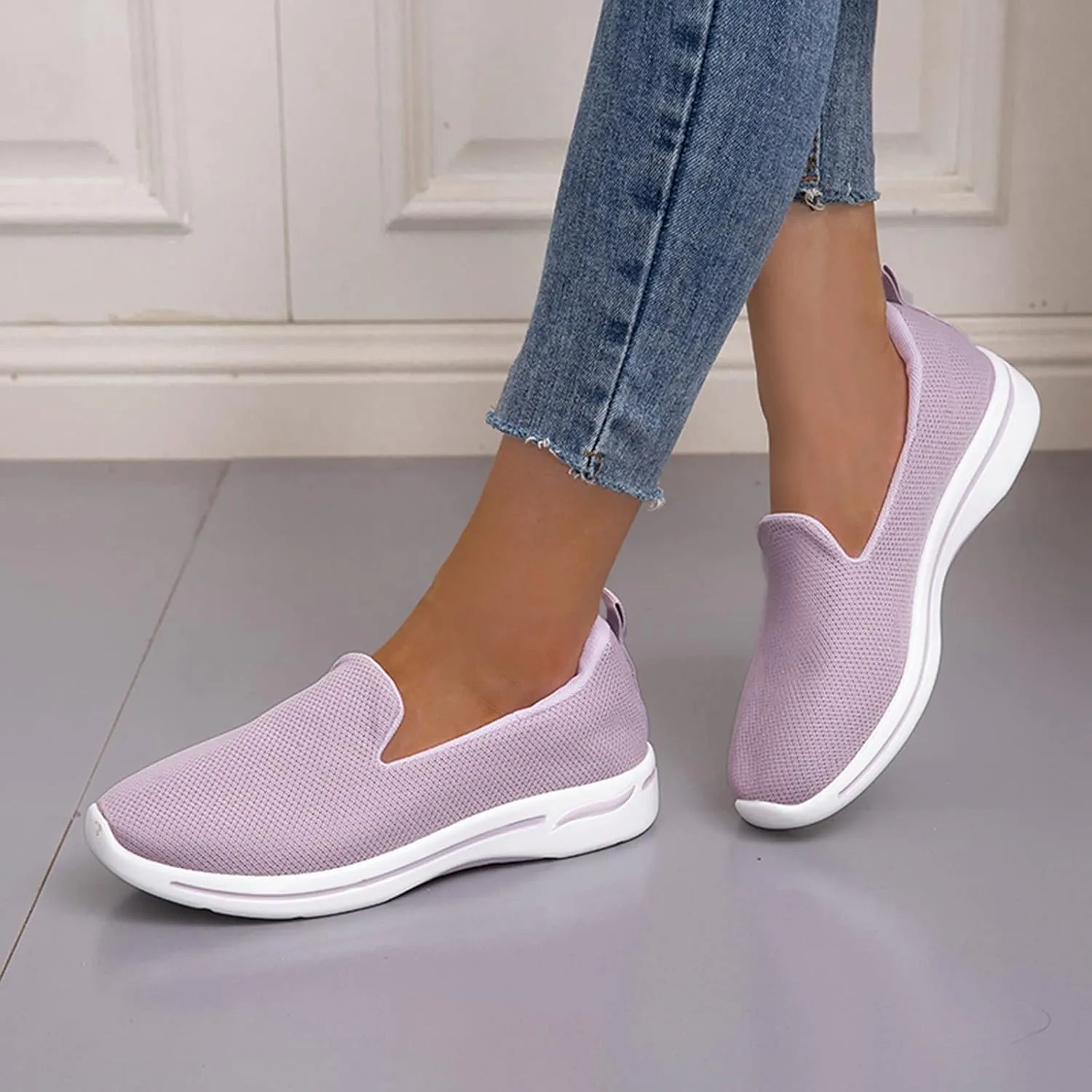 Women's Athletic Slip On Walking Shoes Comfortable Lightweight Breathable Knit Sock Shoe Casual Mesh Non Slip Tennis Workout Running Sneakers