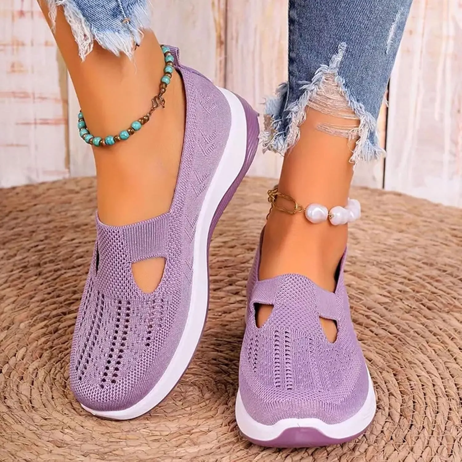 Womens Best Walking Shoes Slip On Sneakers Breathable Mesh Tennis Shoes Arch Support Non-Slip Orthopedic Sneakers
