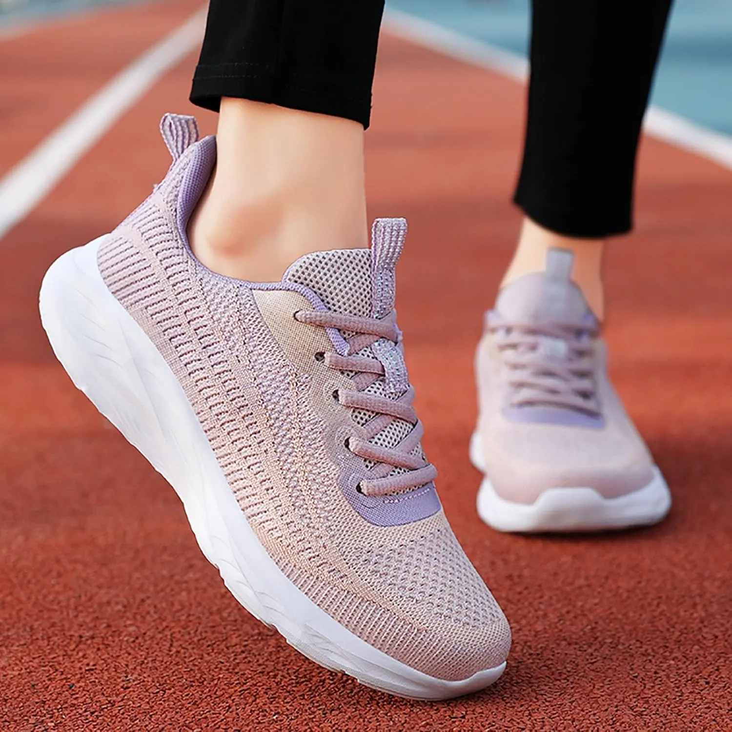 Women's Breathable Knit Mesh Sneakers for Walking Running Gym Casual Wear Lightweight Low Heel Athletic Shoes