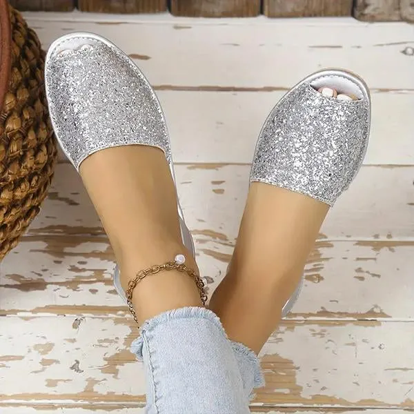 Women's Casual Flat Silver Fish Mouth Sandals 72679223S