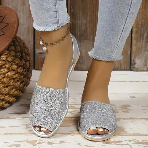 Women's Casual Flat Silver Fish Mouth Sandals 72679223S
