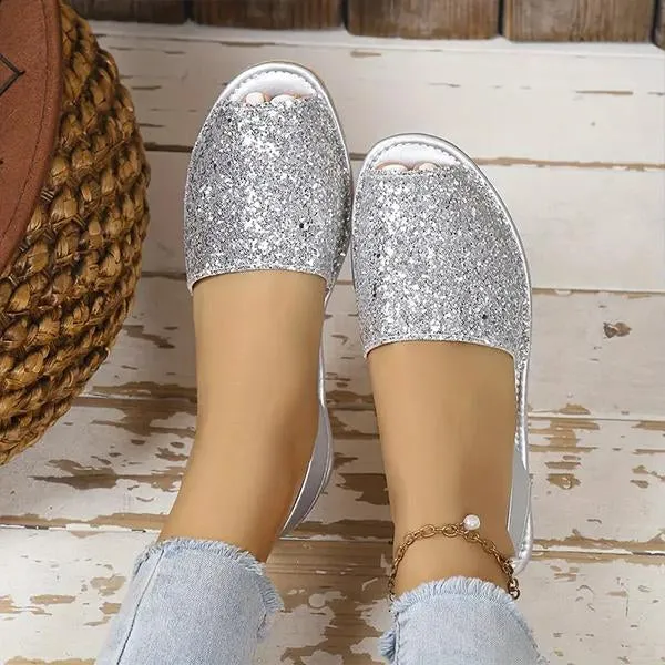 Women's Casual Flat Silver Fish Mouth Sandals 72679223S