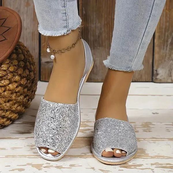 Women's Casual Flat Silver Fish Mouth Sandals 72679223S