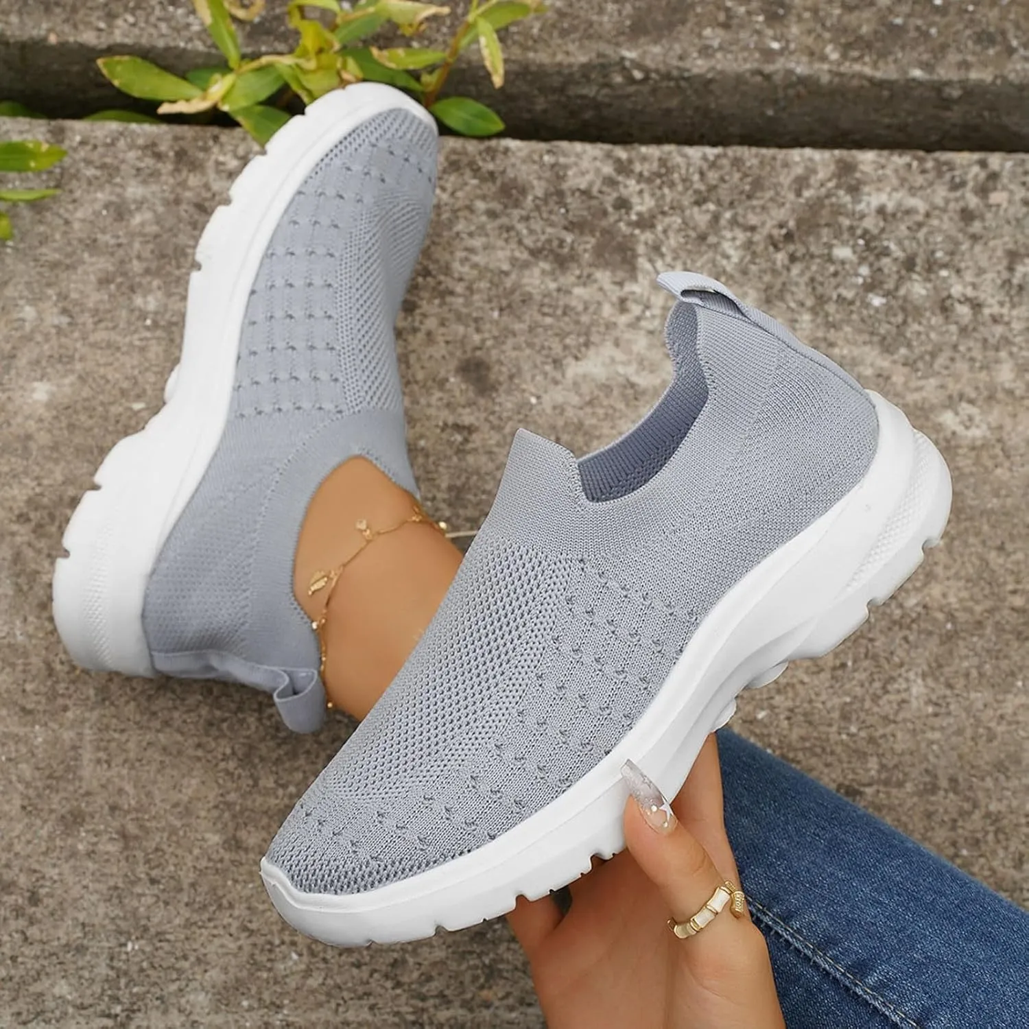 Women's Fashion Sneakers Casual Slip On Sneakers Mesh Breathable Womens Walking Shoes Comfortable Hiking Running Shoes Non Slip Lightweight Lace-up Walking Sneakers Work Workout Gym Travel
