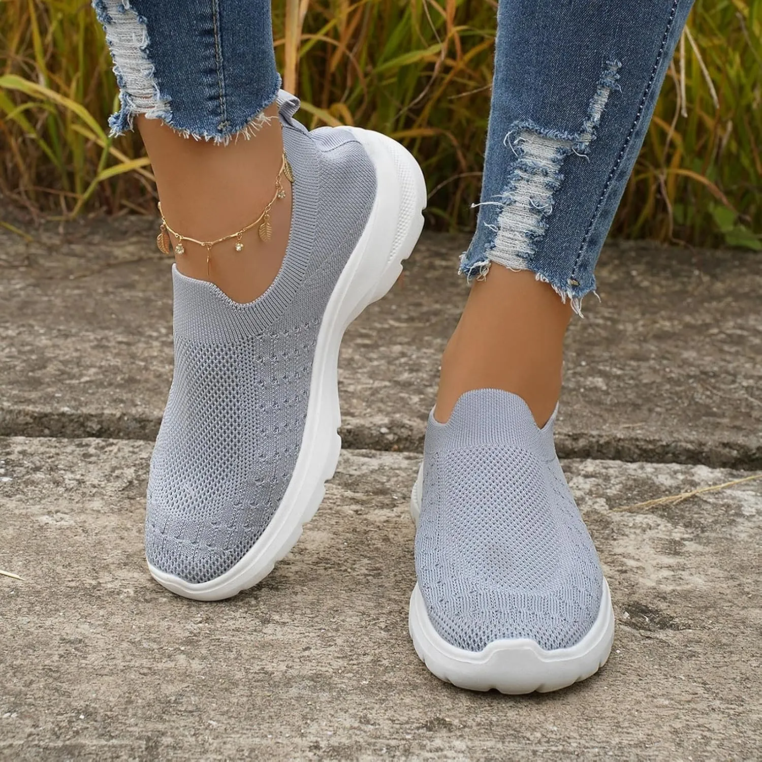 Women's Fashion Sneakers Casual Slip On Sneakers Mesh Breathable Womens Walking Shoes Comfortable Hiking Running Shoes Non Slip Lightweight Lace-up Walking Sneakers Work Workout Gym Travel