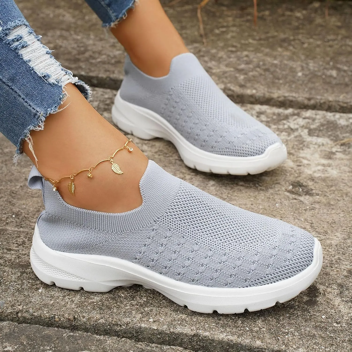 Women's Fashion Sneakers Casual Slip On Sneakers Mesh Breathable Womens Walking Shoes Comfortable Hiking Running Shoes Non Slip Lightweight Lace-up Walking Sneakers Work Workout Gym Travel
