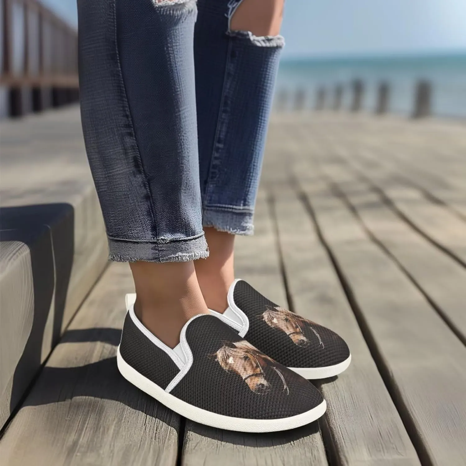 Women's Horse Driving Shoes Work Flats Loafers Mesh Tennis Shoes Walking Office Business Loafer