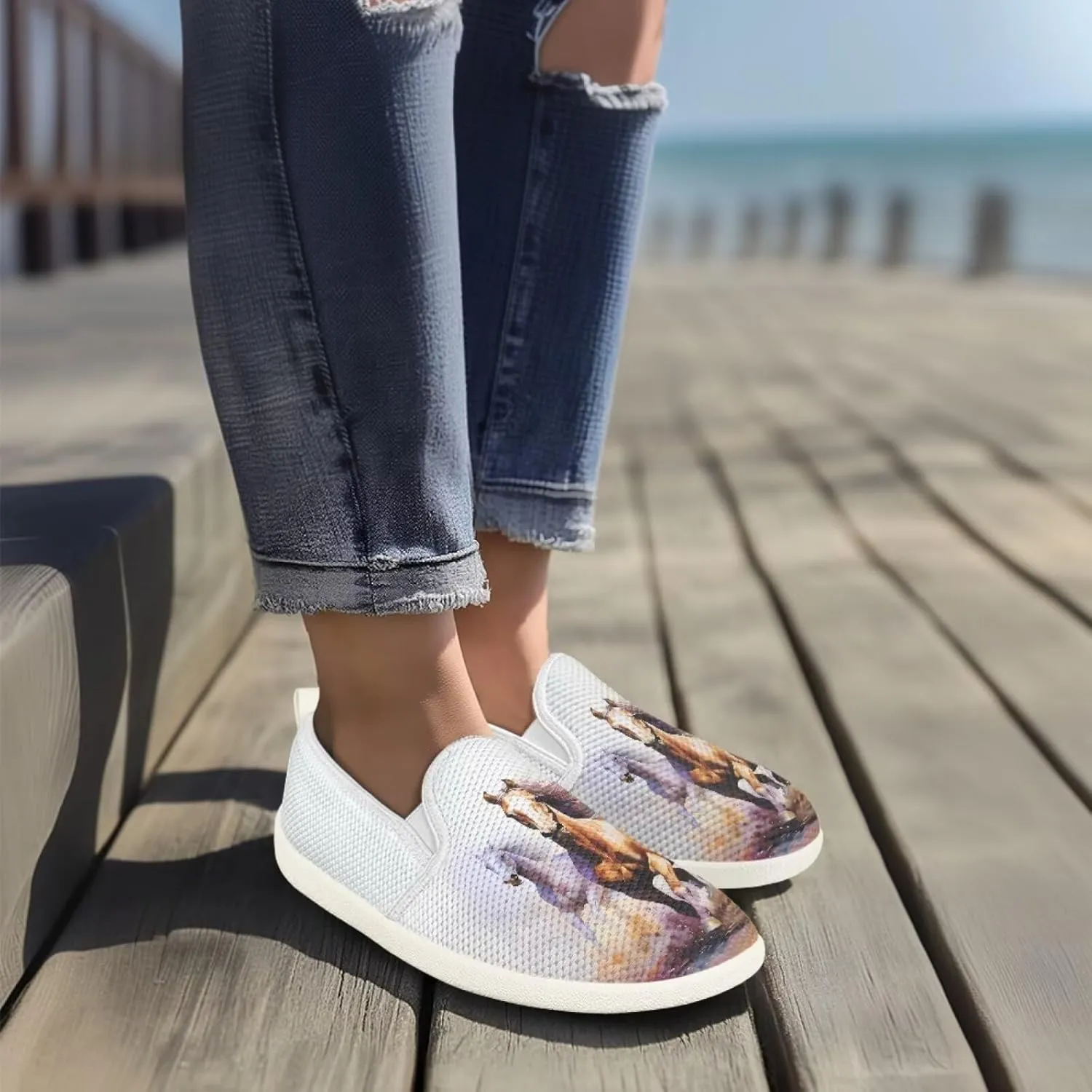 Women's Horse Driving Shoes Work Flats Loafers Mesh Tennis Shoes Walking Office Business Loafer