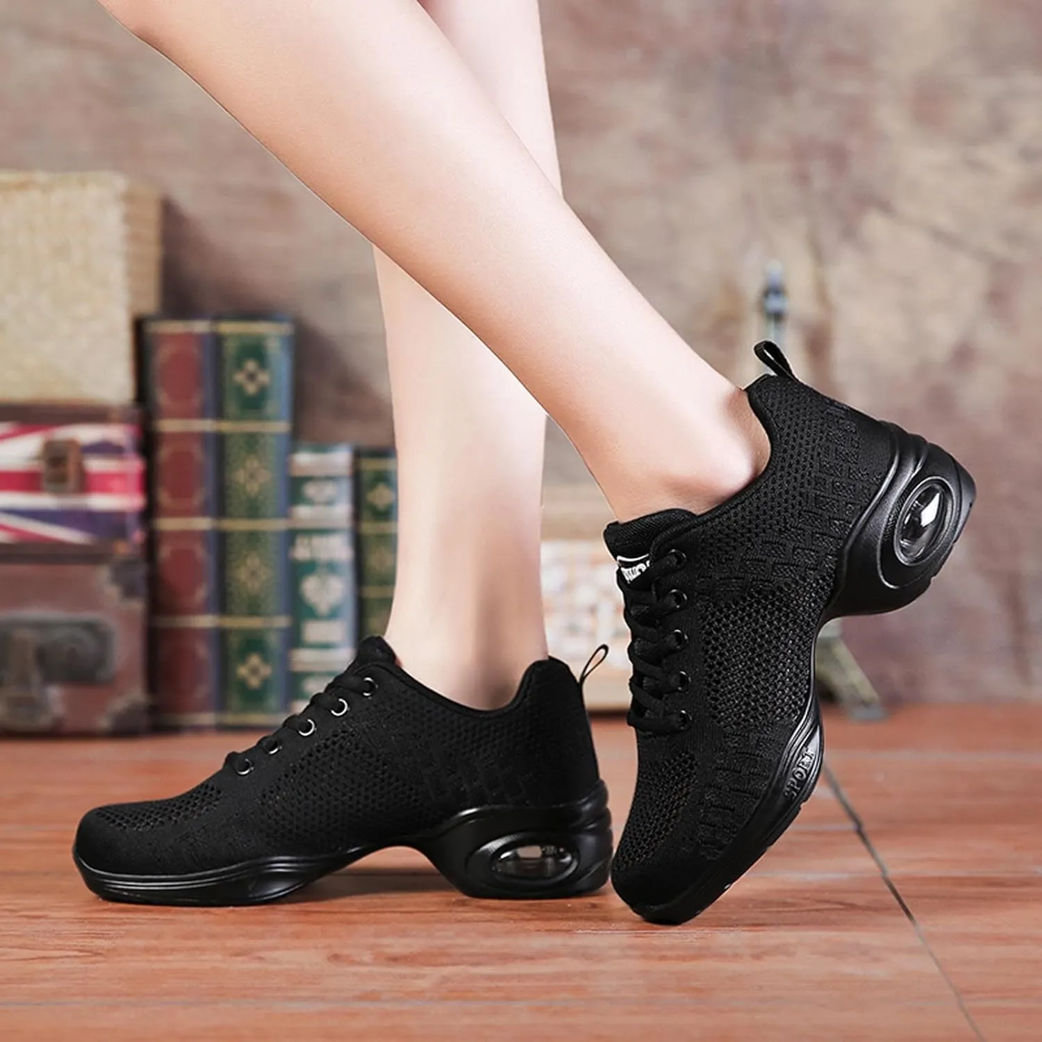 Women's Jazz Shoes Dance Trainers Lace Up Cushion Breathable Ladies Split Sole Dance Sneakers Platform Shoes