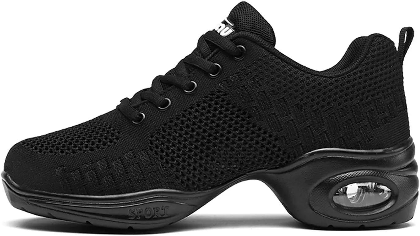Women's Jazz Shoes Dance Trainers Lace Up Cushion Breathable Ladies Split Sole Dance Sneakers Platform Shoes