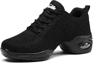 Women's Jazz Shoes Dance Trainers Lace Up Cushion Breathable Ladies Split Sole Dance Sneakers Platform Shoes