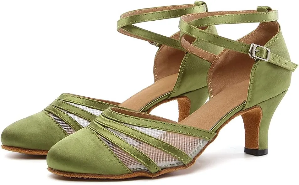 Women's Latin Dance Shoes Closed Toe Ballroom Performance Standard Dance Heels 2.33 inch Heel Height,Model L189