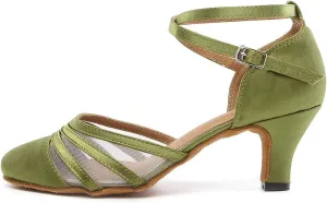 Women's Latin Dance Shoes Closed Toe Ballroom Performance Standard Dance Heels 2.33 inch Heel Height,Model L189