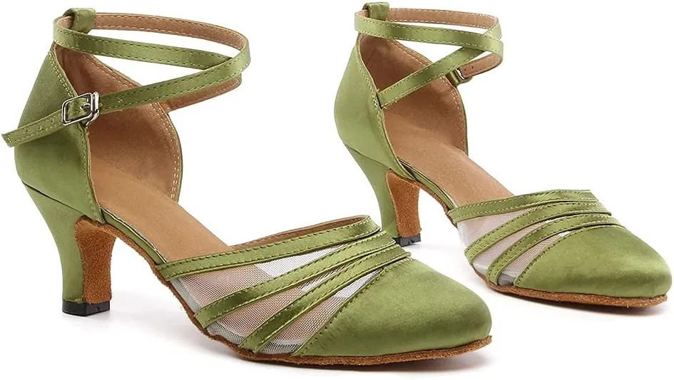 Women's Latin Dance Shoes Closed Toe Ballroom Performance Standard Dance Heels 2.33 inch Heel Height,Model L189