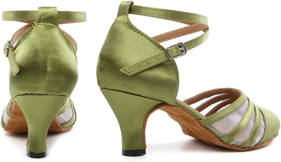 Women's Latin Dance Shoes Closed Toe Ballroom Performance Standard Dance Heels 2.33 inch Heel Height,Model L189