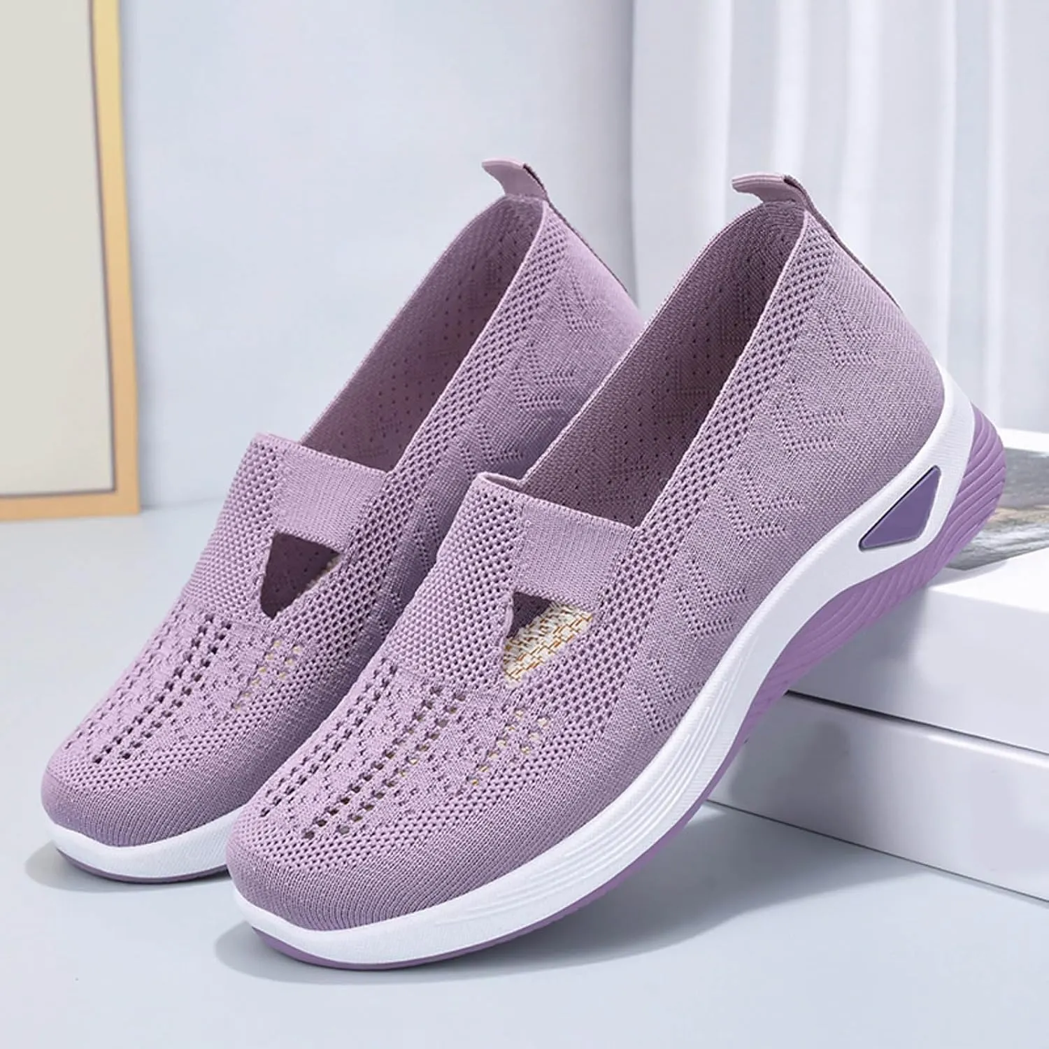 Womens Orthopedic Walking Loafers Slip On Sneakers with Arch Support Comfortable Casual Shoes Plantar Fasciitis Relief Foot Heel Pain Diabetic Feet