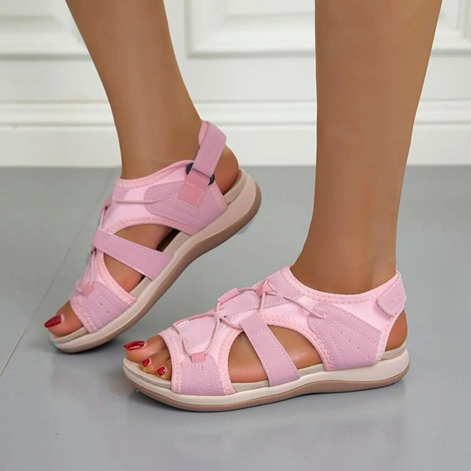 Women's Wedge Heel With Arch Support Low Top Round Toe Casual Sandals For Hiking Outdoor Walking Summer Platform Athletic Shoes Women