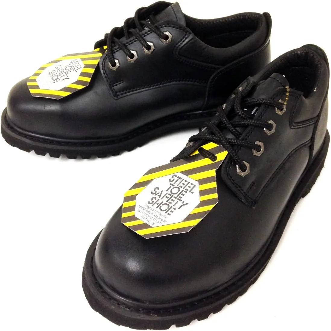 Z-7426 Men's Steel Toe Work Boots Black Leather 4" Oxfords Oil Resistant Shoes Width: Wide (W or 2E)