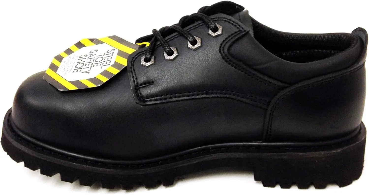 Z-7426 Men's Steel Toe Work Boots Black Leather 4" Oxfords Oil Resistant Shoes Width: Wide (W or 2E)