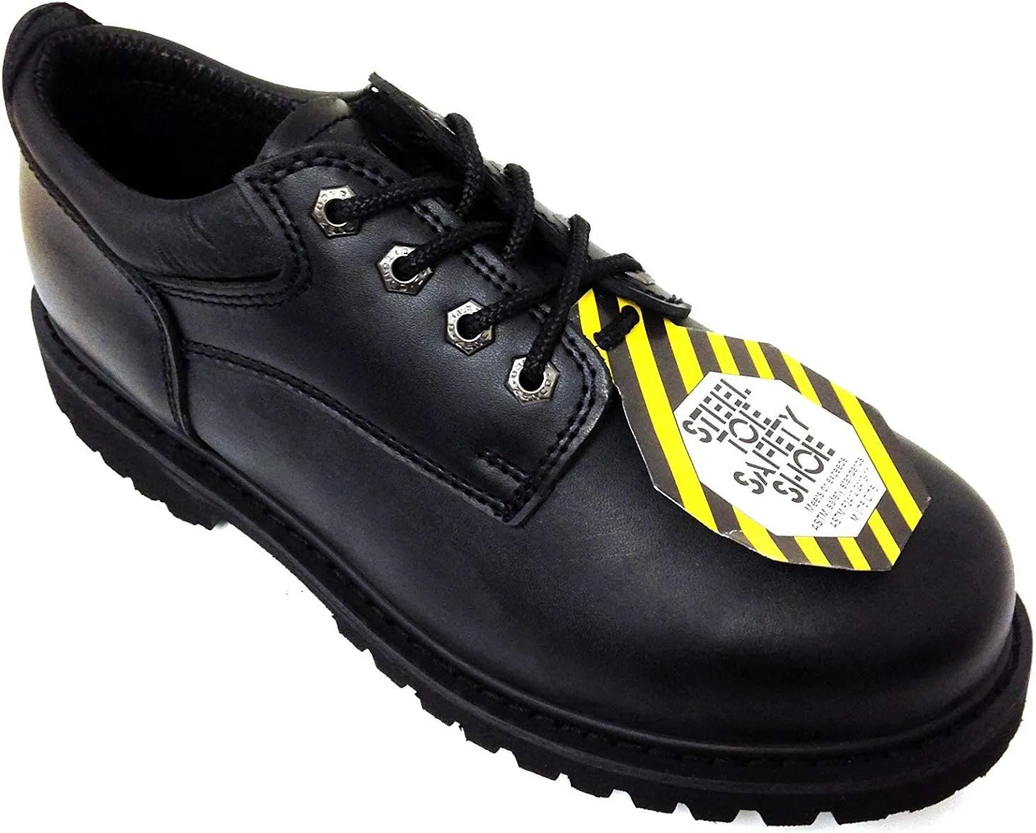 Z-7426 Men's Steel Toe Work Boots Black Leather 4" Oxfords Oil Resistant Shoes Width: Wide (W or 2E)